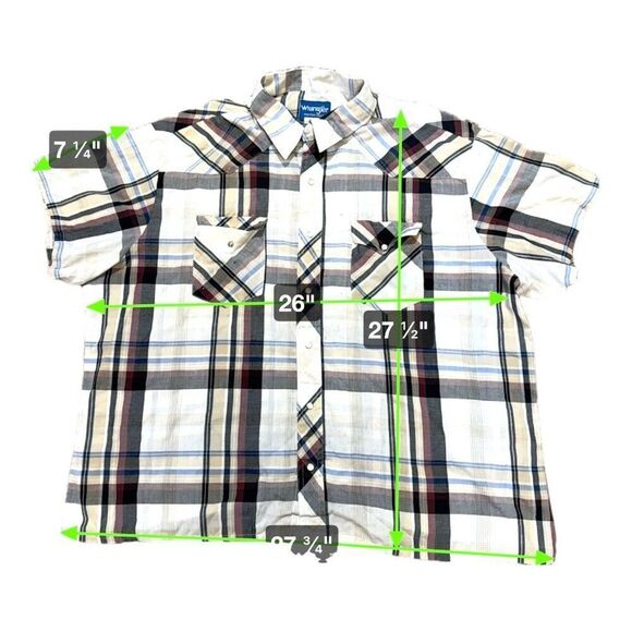 Wrangler Western Vintage Pearl Snap Plaid Shirt 2XL Short Sleeve Button Up - Picture 3 of 5